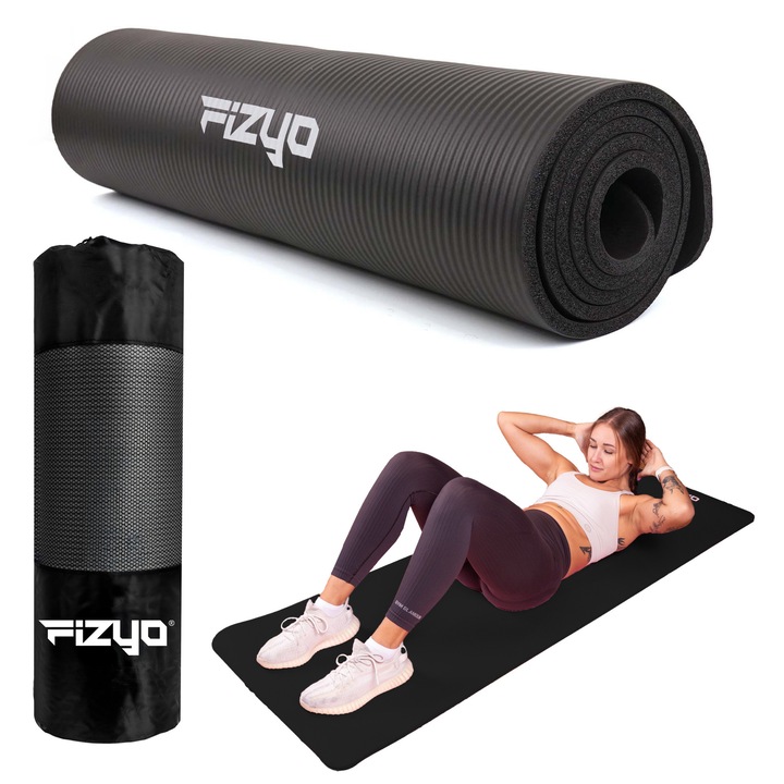 Saltea pentru yoga, fitness, aerobic Fizyo Fityo Black, 183x61x1cm, Spuma NBR, cauciuc sintetic