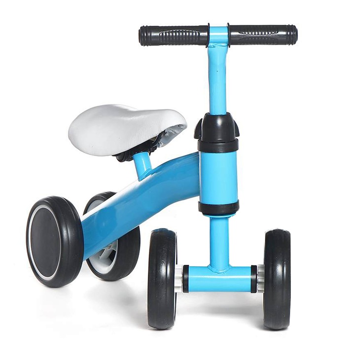Bicicleta fara pedale pentru copii 12-36 luni cu Manere si Scaun moale, din Otel Carbon si Plastic, Scooter de echilibru, Alb Albastru