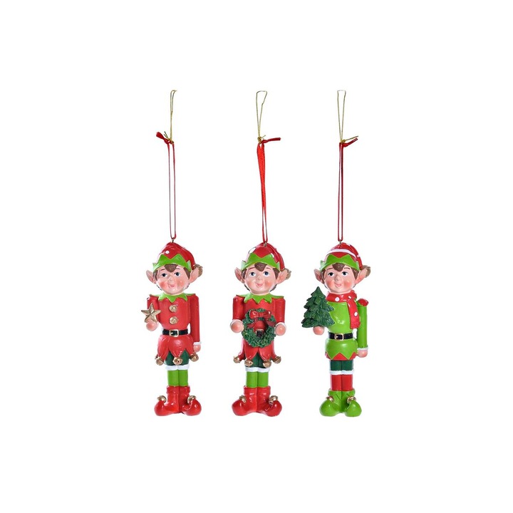 Ornament de Craciun DKD Home Decor Rasina Elf (5 x 4 x 14 cm) (3 Unitati)