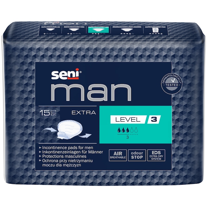 Абсорбиращи урологични подложки за мъже Seni Man Extra, Ниво 3, 15 броя