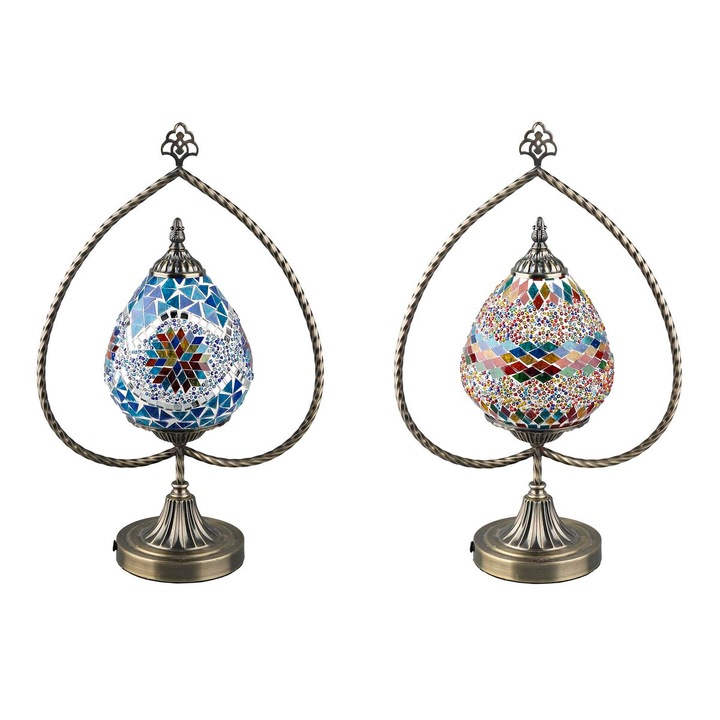 Set 2 x Lampa de masa, DKD Home Decor, Metal/Cristal, 32.5 x 16 x 47.5 cm, Multicolor
