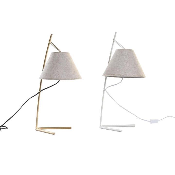 Set 2 lampi de birou, DKD Home Decor, Metal, 50 W, Auriu/Alb