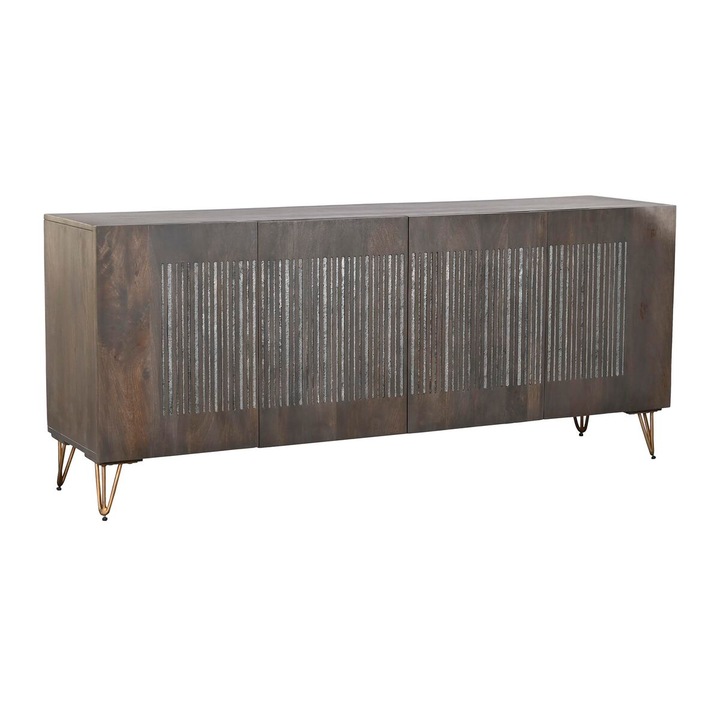 Comoda DKD Home Decor, Moderna, Metal si Lemn de Mango, Maro, 177x45x77cm, 4 Usi, 2 Rafturi