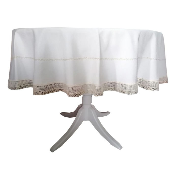 Fata de masa ovala 130 cm x 190 cm, Casa Bucuriei, model Lux, alb/auriu, bumbac