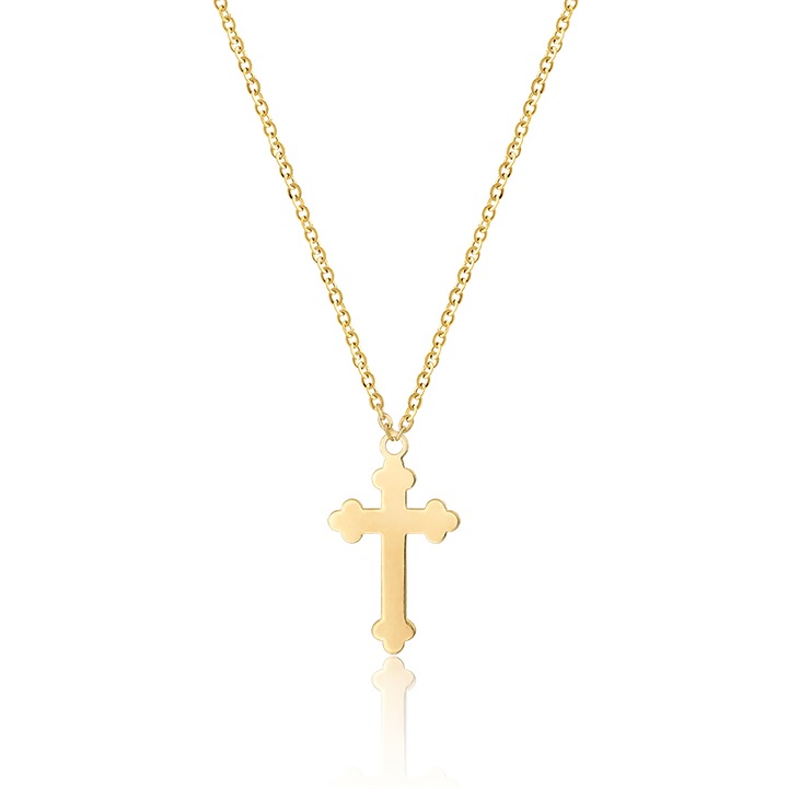 Colier cruce din aur 14k, aur galben, Dimensiune lant 45-50 cm, Dimensiune pandantiv cruce 1.4 cm