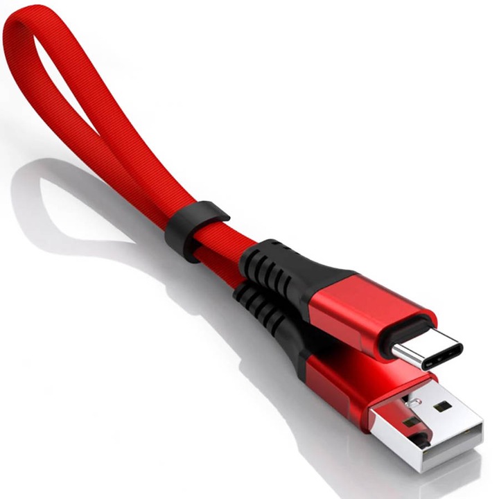 Interlook rövid USB-kábel – USB-C Quick Charge 3.0 | 30 cm | Adatátvitel, Android Auto, UC-020-TPC, piros
