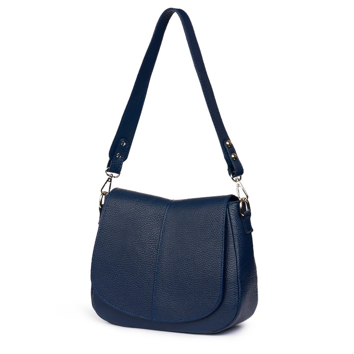 Тъмносиня чанта от естествена кожа Roberta