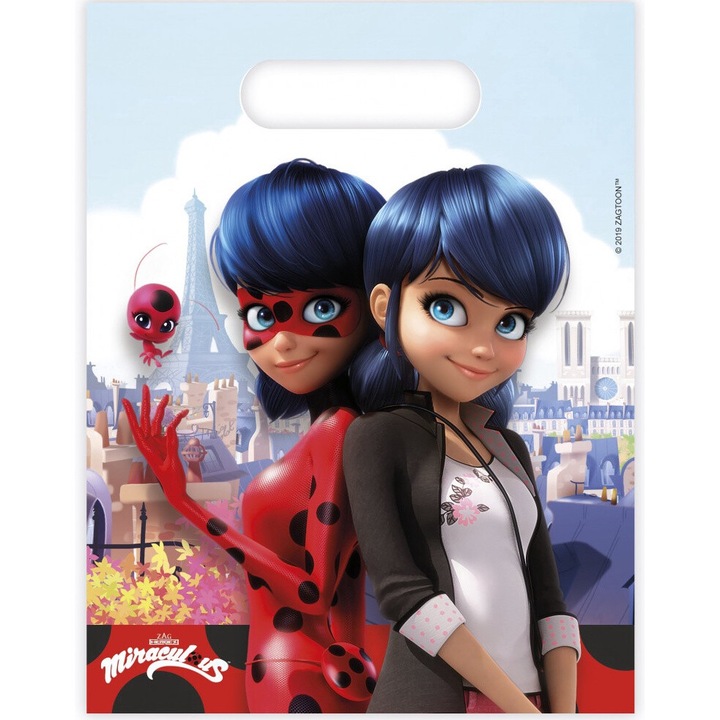 Set 6 pungi cadou, Javoli, Adventures of Miraculous Ladybug, Plastic, Multicolor