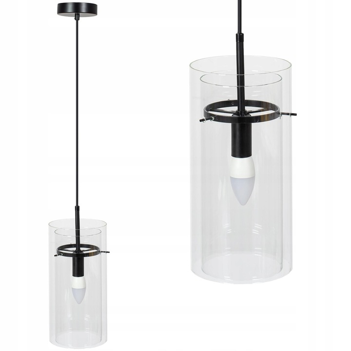 Lampa suspendata, Toolight, Sticla/Metal, 35x80cm, Transparent/Negru