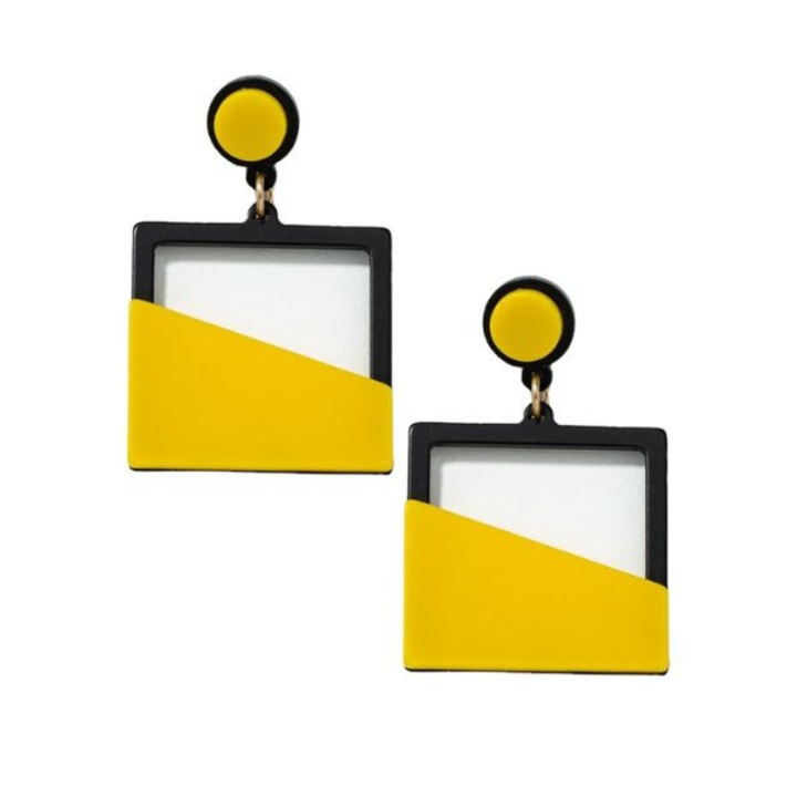 Mercaton® Gold Filigrán fülbevaló, négyzet alakú, sárga feketével, 6 cm