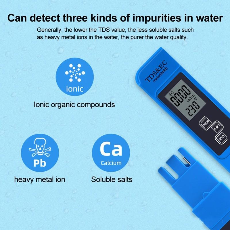 TDS Meter 0-9990 PPM Temp Water Kwaliteit Test Digitale LCD Water Test Pen for Huishoudelijke Drinkwater Zwembad Testen (Color : White
