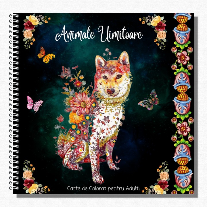 Carte de Colorat pentru Adulti, Mandala cu Animale Uimitoare si Flori, 104 Pagini