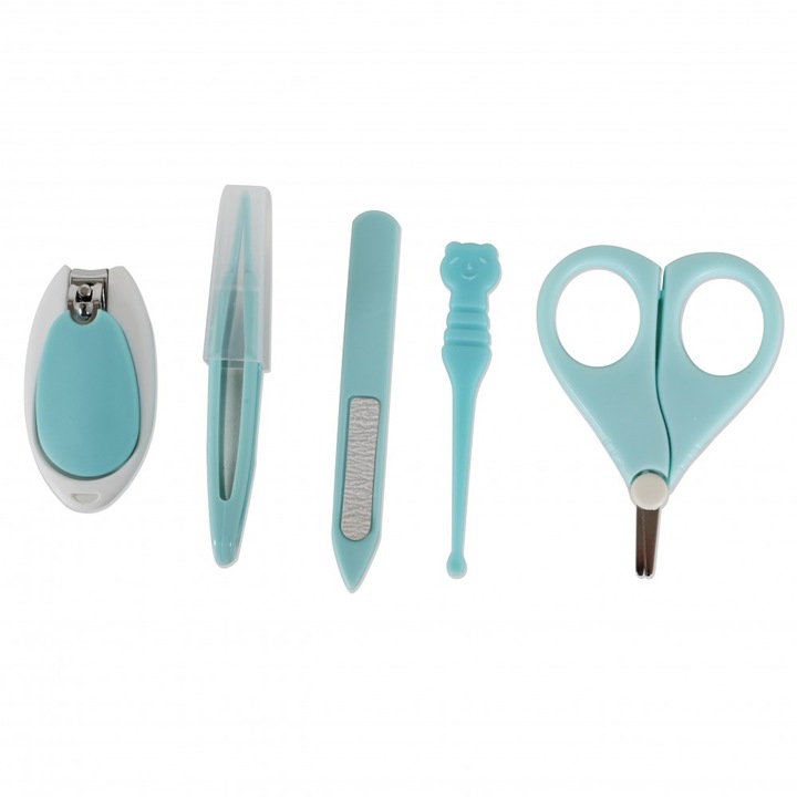Set 5 piese manichiura pentru copii Cangaroo Apple, cu suport si capac, Albastru