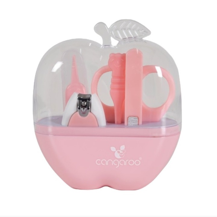 Set 5 piese manichiura pentru copii Cangaroo Apple, cu suport si capac, Roz