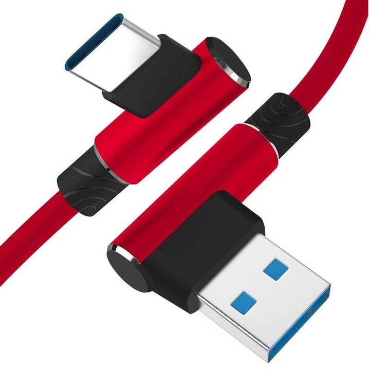 Döntött USB telefontöltő kábel | Gyors töltés 3.0 2.4A, AM30-2M-Type-C-Red