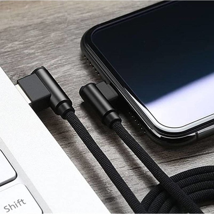 Micro-USB 2M | Döntött USB telefontöltő kábel | Gyorstöltés 3.0 2.4A, AM30-2M-Micro-Black