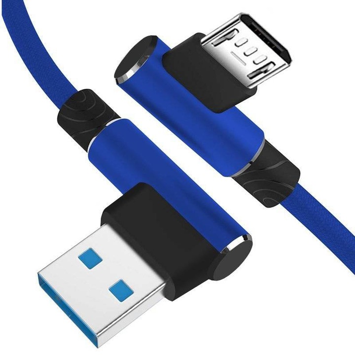Döntött USB telefontöltő kábel | Gyorstöltés 3.0 2.4A, AM30-2M-Micro-Blue