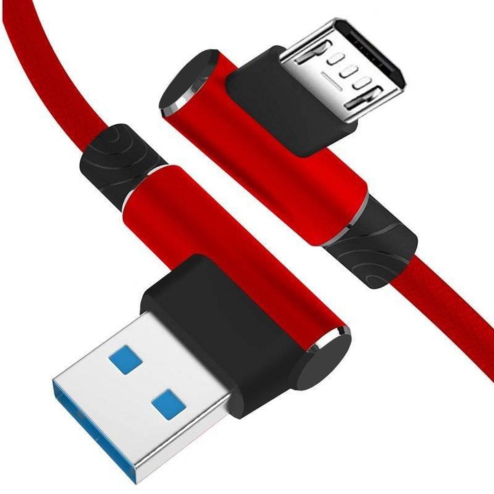 Döntött USB telefontöltő kábel | Gyors töltés 3.0 2.4A, AM30-1M-Micro-Red