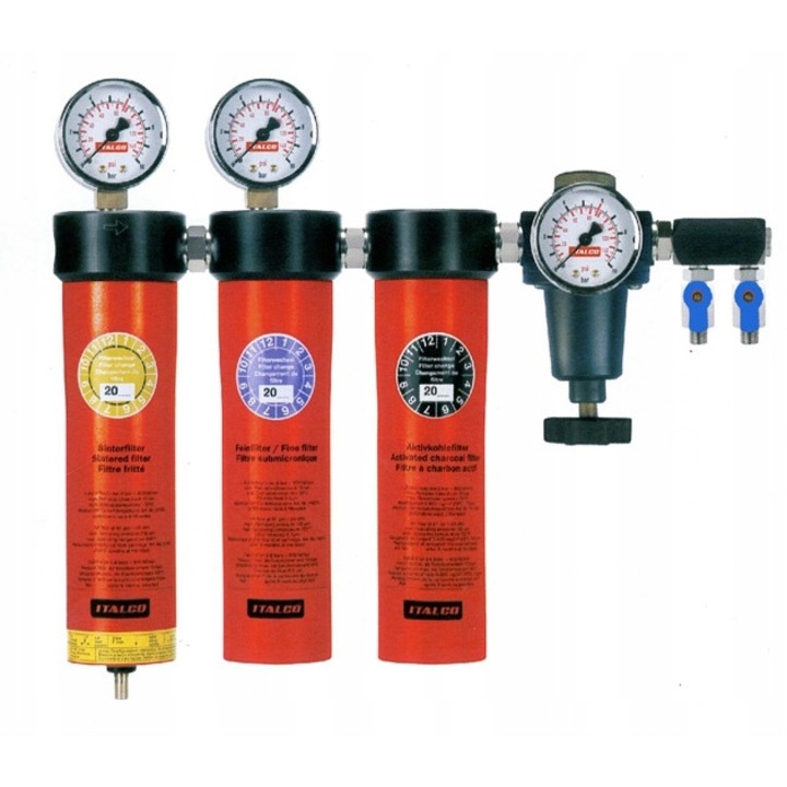 Set 3 filtre de aer Italco, AC-6003, 10bar, 2000 l/min, Rosu/Negru