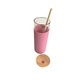 Pahar inalt din sticla si silicon, cu capac si pai din bambus, pentru smoothie, suc, limonada 600ml, roz