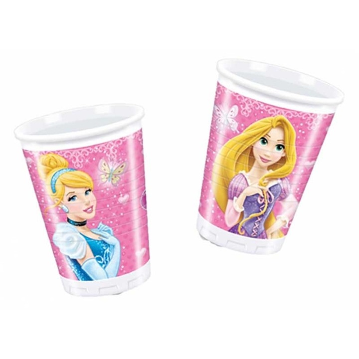 Set 8 pahare petrecere, din plastic, model Printese Disney, 200 ml
