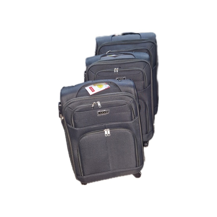 Set valize material textil, 4 roti, marime S/M/L, culoare Gri