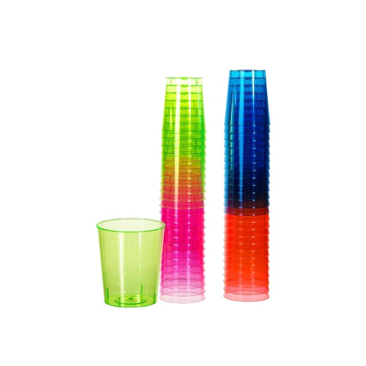 50 db-os Shot pohár készlet, 60 ml, 4,5x5 cm, 4 szín, átlátszó, újrafelhasználható műanyag ABYZ®™