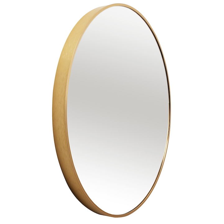 Oglinda rotunda, cadru metal, auriu, 60x60cm