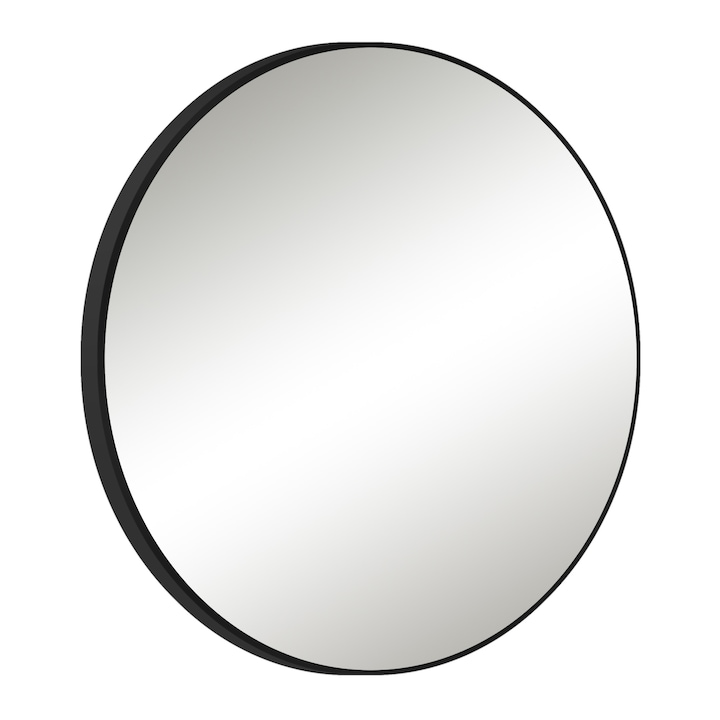 Oglinda rotunda, cadru metal, negru, 60x60cm