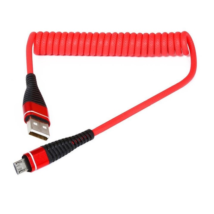 Spirál USB telefontöltő kábel | Gyors töltés 3.0 2.4A, AM32-1M-Micro-Red