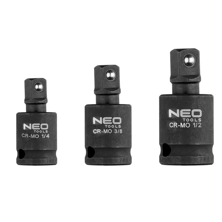 Комплект от 3 адаптера за ударен гайковерт CR-MO, Neo Tools, 1/4" / 3/8" / 1/2", черен