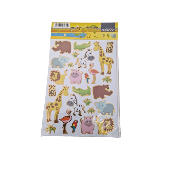 Folie cu 81 de stickere autocolante decorative cu Animale salbatice, Multicolor