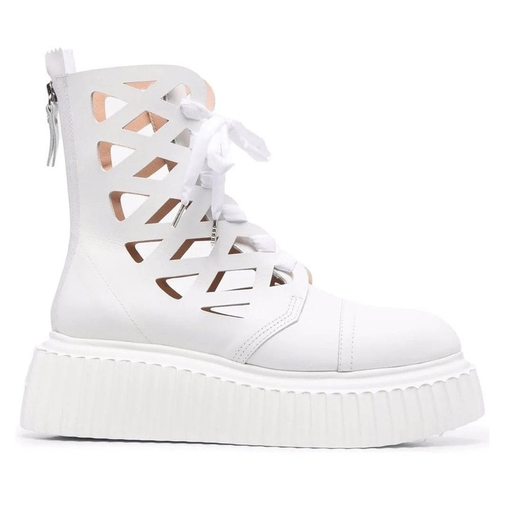 Bocanci cu platforma dama Viggy, Agl, Piele naturala, Alb, 40 EU