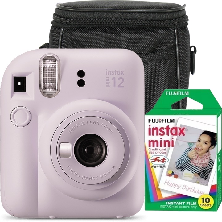 Комплект фотоапарат Fujifilm Instax mini 12, Lilac Purple с 10 филма и капак