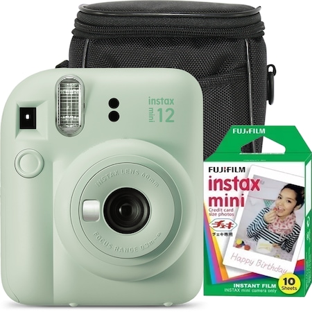 Set Camera foto instant Fujifilm Instax mini 12, Mint Green cu 10 filme si husa