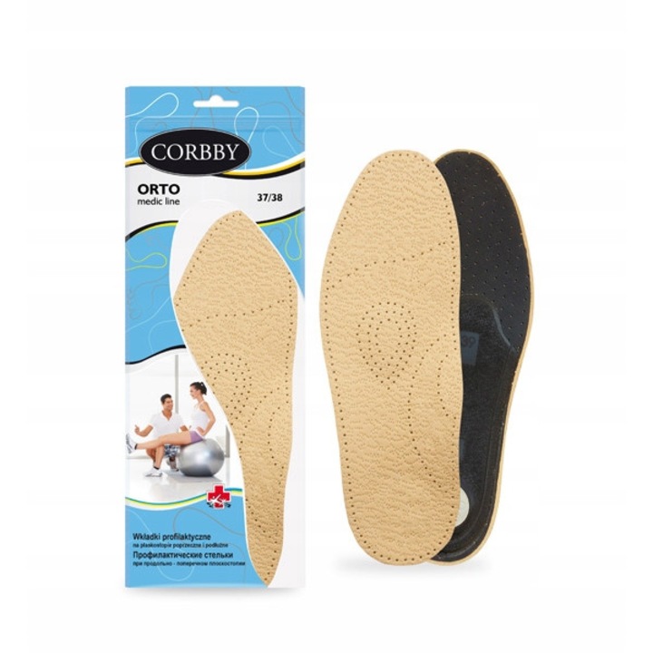 Set 2 branturi pantofi Corbby pentru picioare plate, Piele naturala, Bej, 43