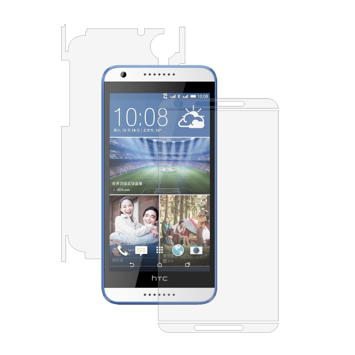 Folie Protectie Full Body Invisible Skinz Ultra-Clear HD, Husa Transparenta de tip Skin Adeziv pentru Carcasa si Ecran, dedicata HTC Desire 820