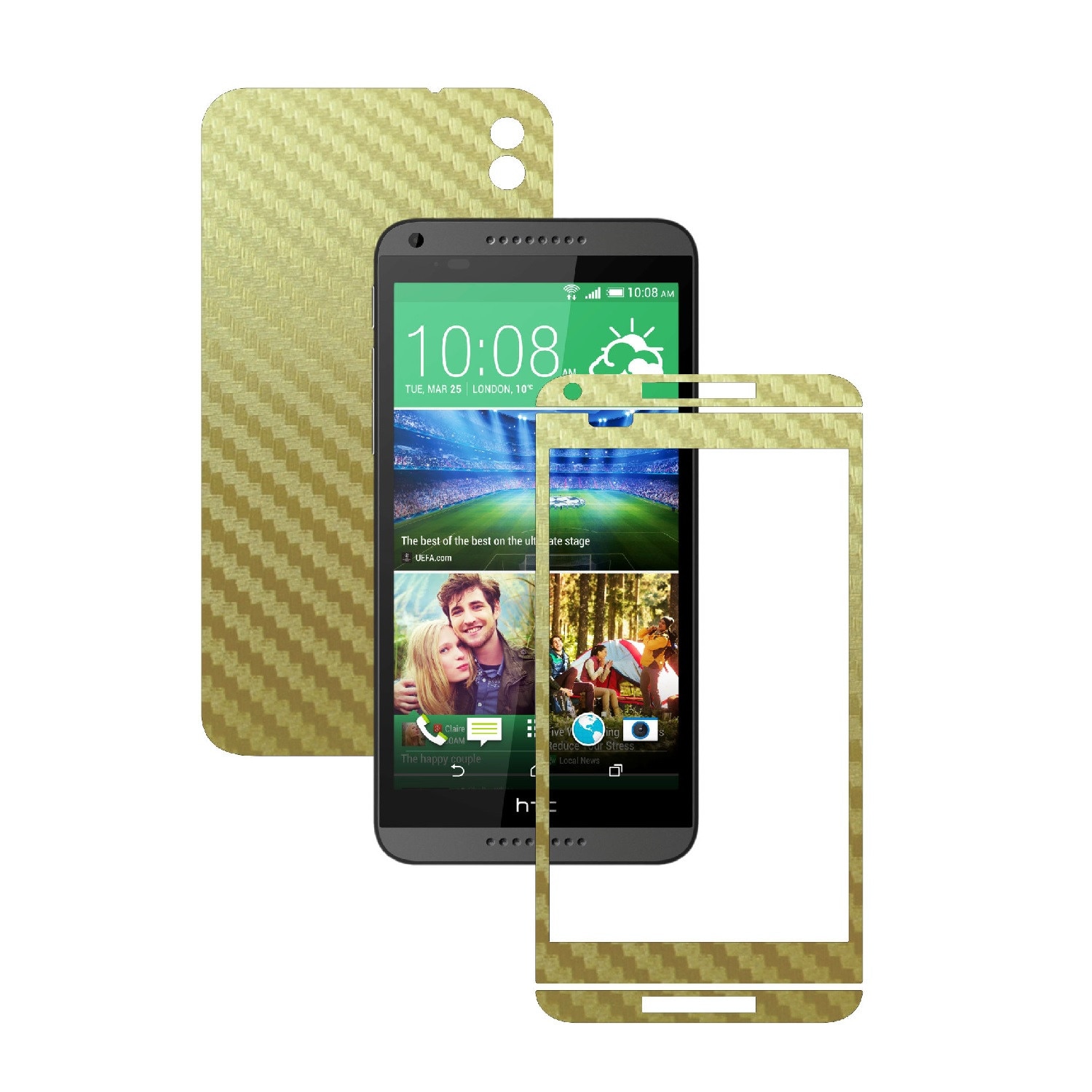 Folie de protectie Carbon Skinz, Husa de tip Skin Adeziv pentru Carcasa, Carbon Auriu dedicata HTC Desire 816