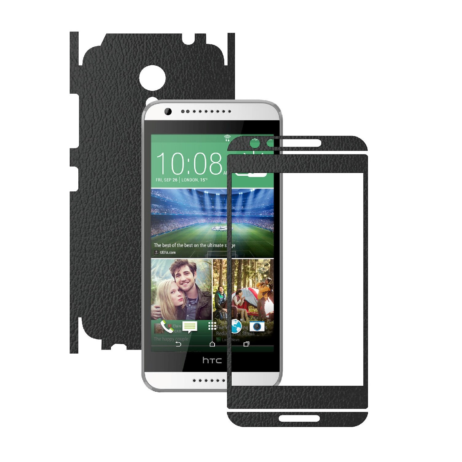 Folie de protectie Carbon Skinz, Husa de tip Skin Adeziv pentru Carcasa, Piele Neagra dedicata HTC Desire 620
