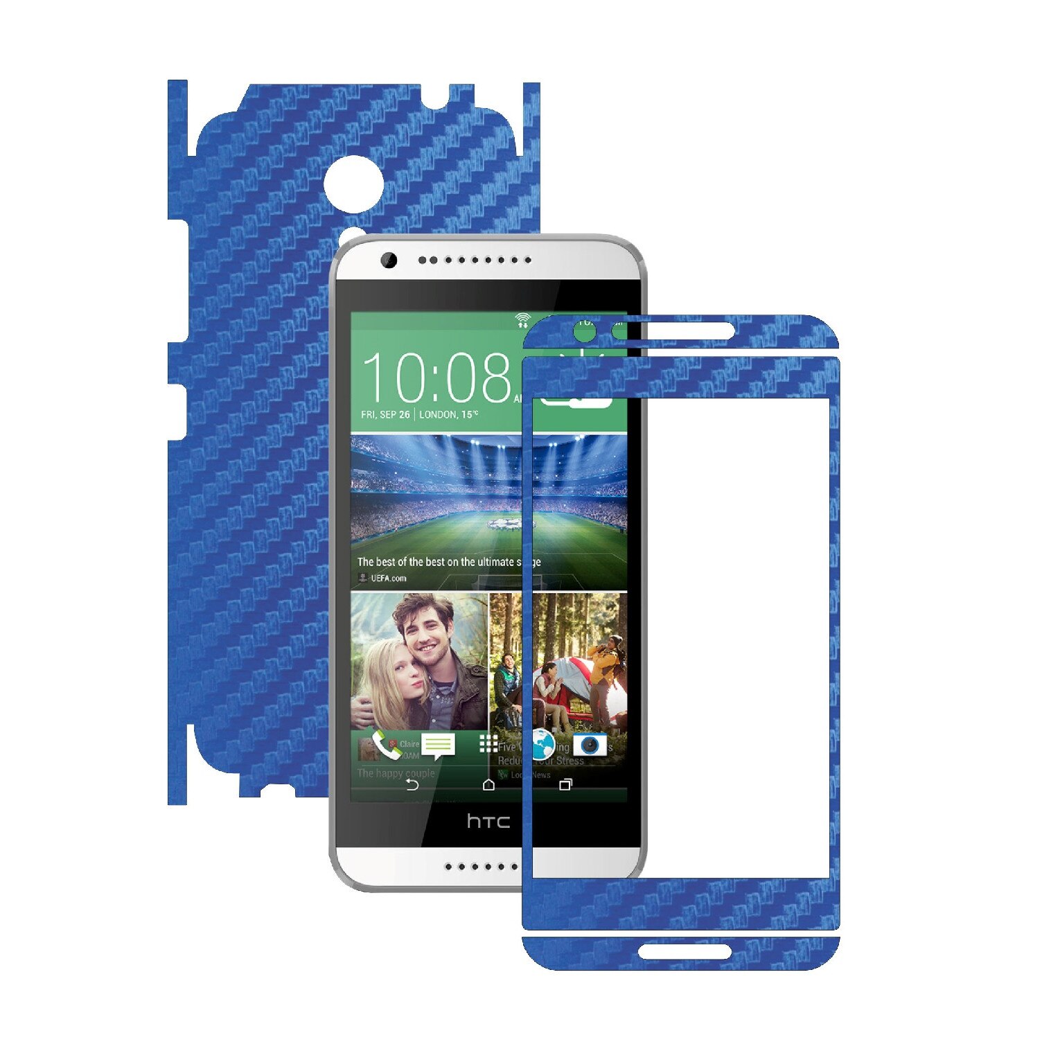 Folie de protectie Carbon Skinz, Husa de tip Skin Adeziv pentru Carcasa, Carbon Albastru dedicata HTC Desire 620