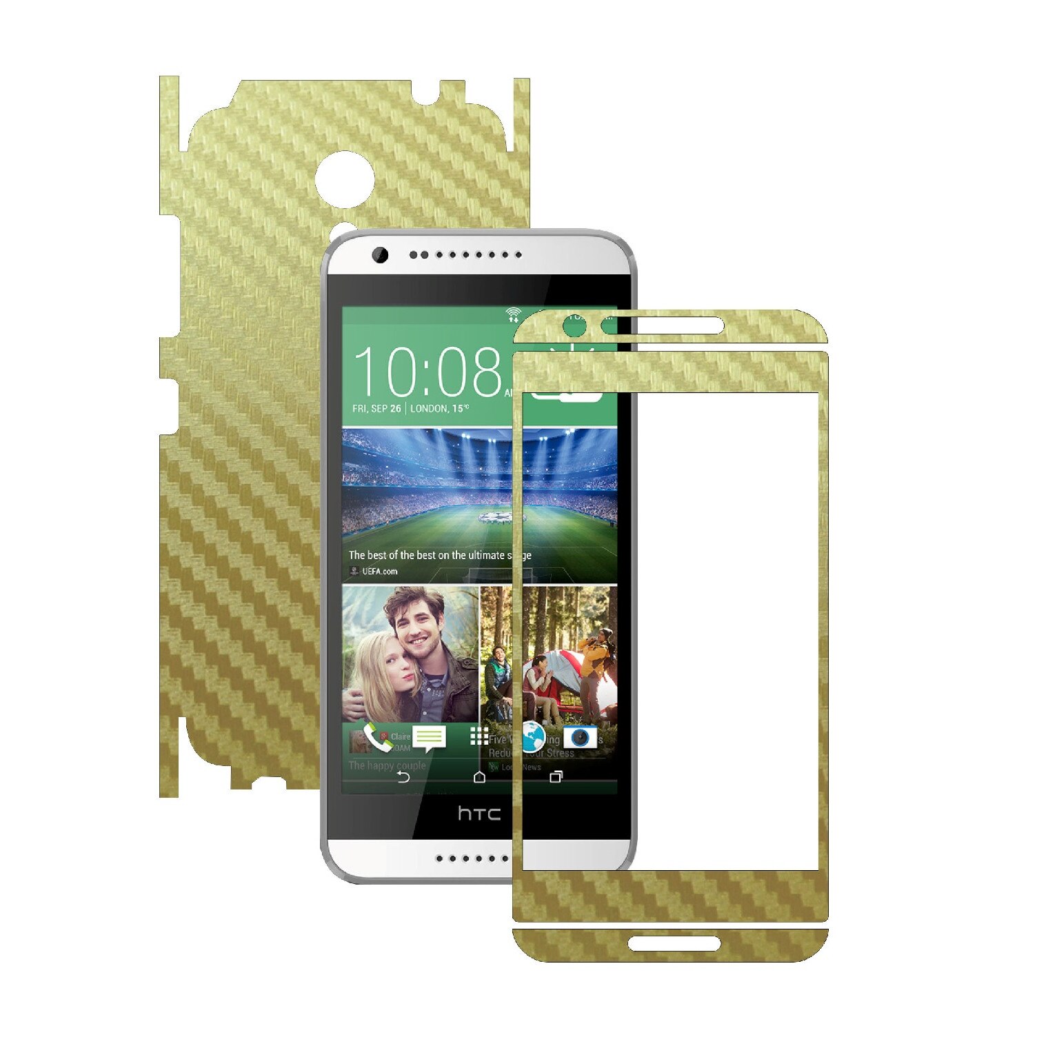 Folie de protectie Carbon Skinz, Husa de tip Skin Adeziv pentru Carcasa, Carbon Auriu dedicata HTC Desire 620