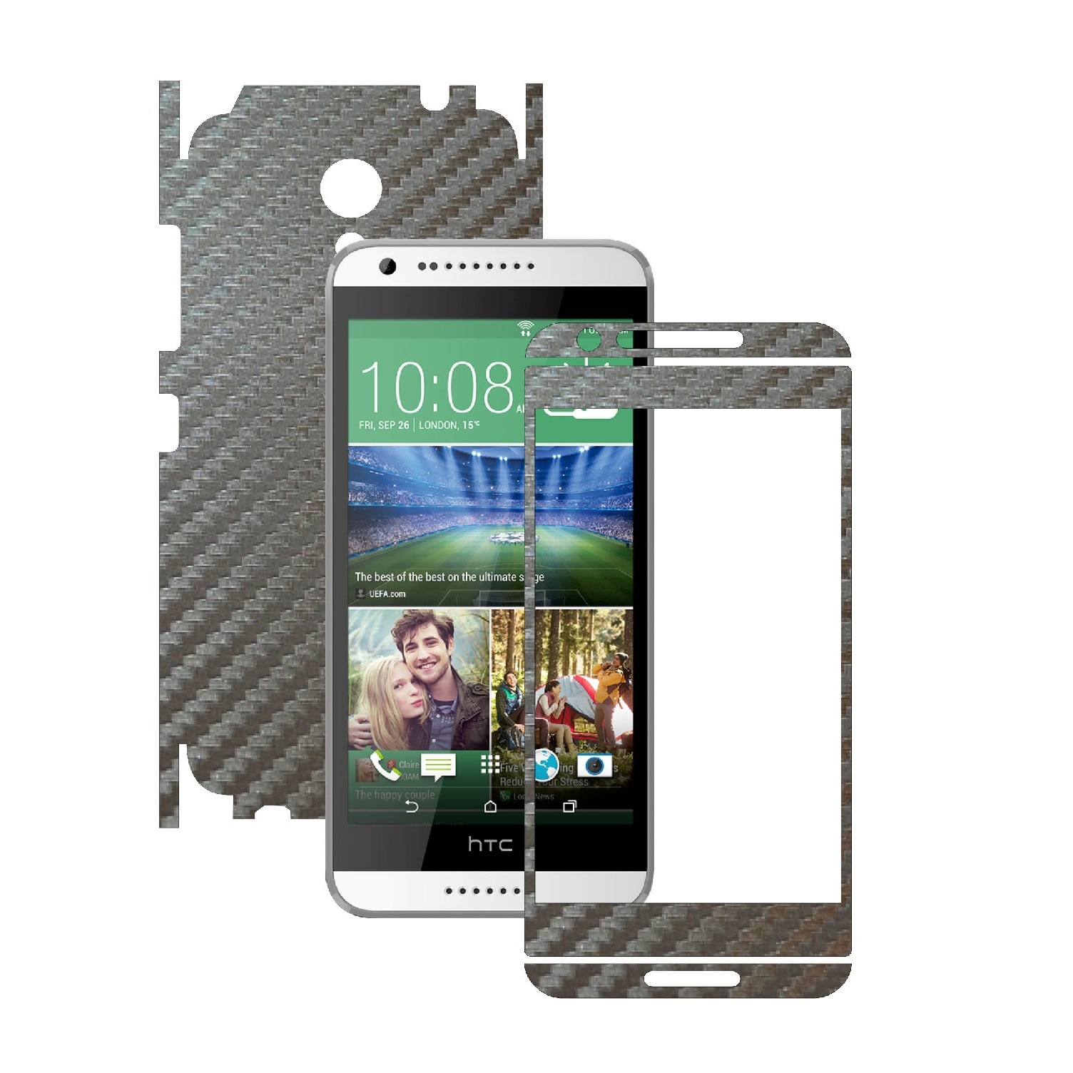 Folie de protectie Carbon Skinz, Husa de tip Skin Adeziv pentru Carcasa, Carbon Gri Argintiu dedicata HTC Desire 620
