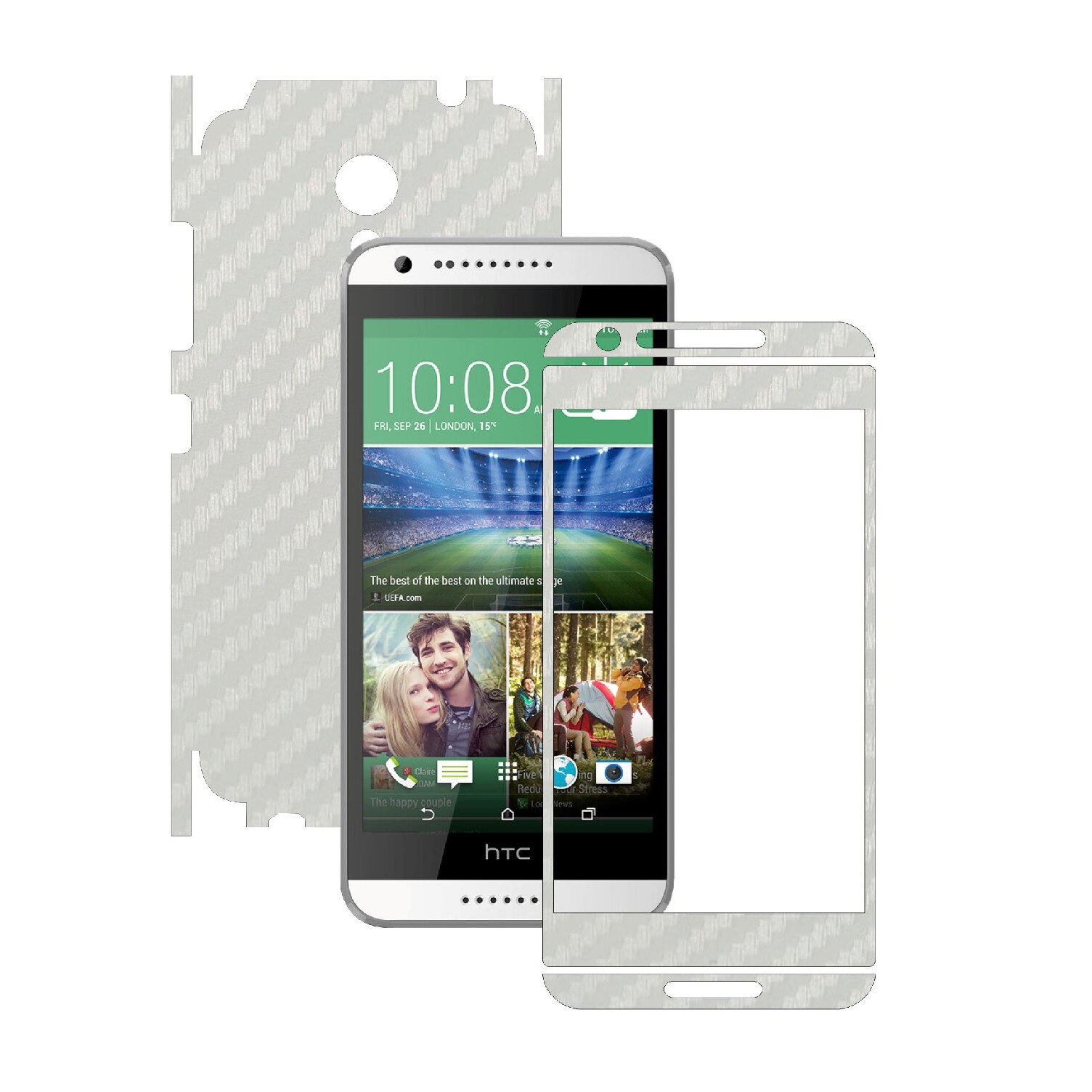 Folie de protectie Carbon Skinz, Husa de tip Skin Adeziv pentru Carcasa, Carbon Alb dedicata HTC Desire 620