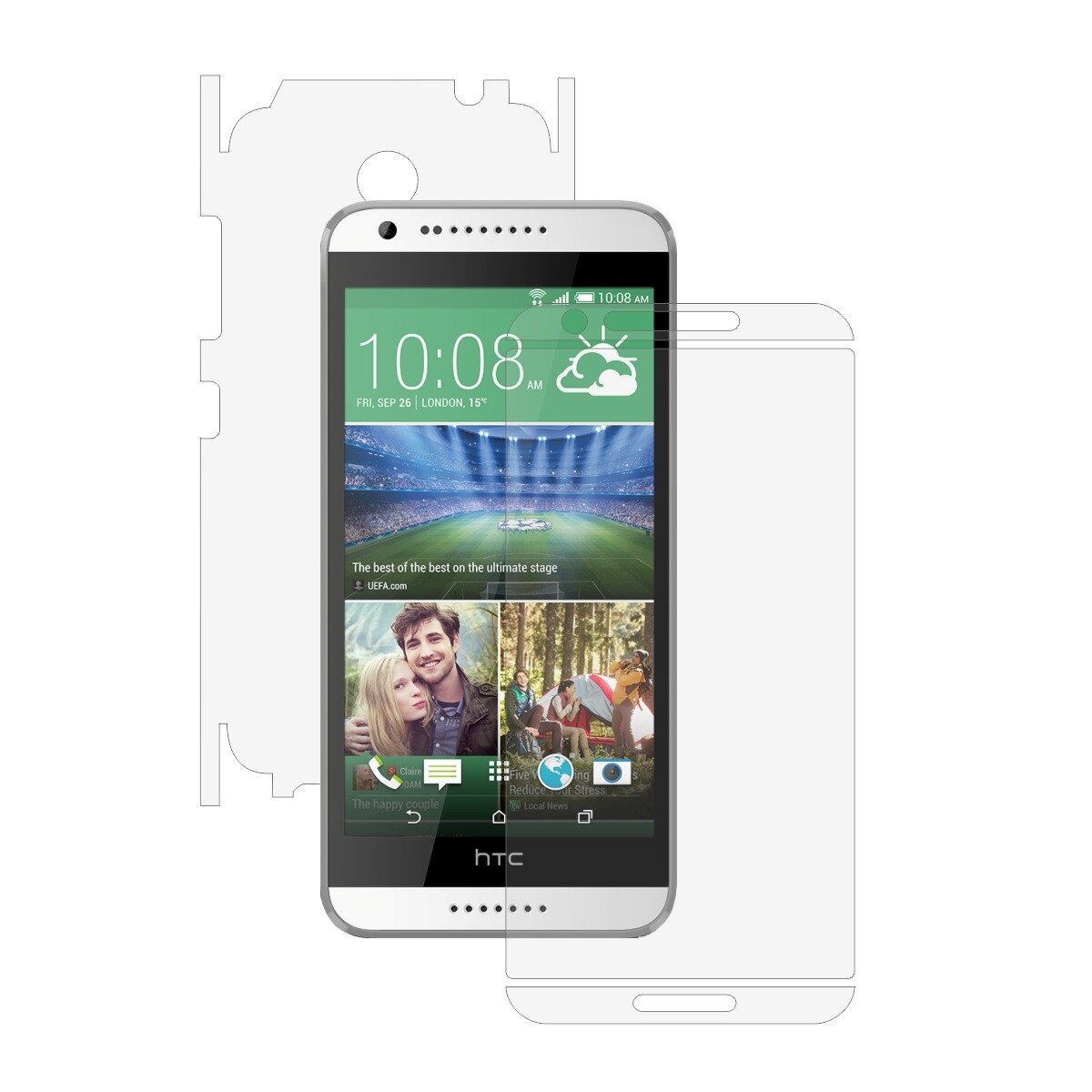 Folie Protectie Full Body Invisible Skinz Ultra-Clear HD, Husa Transparenta de tip Skin Adeziv pentru Carcasa si Ecran, dedicata HTC Desire 620