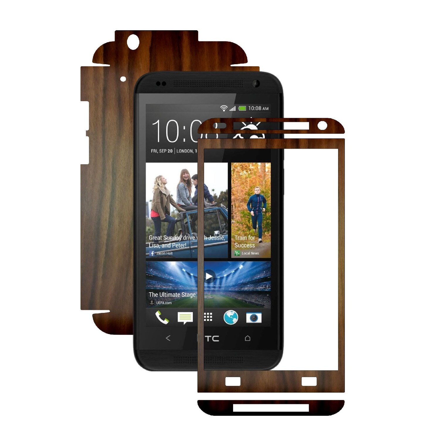Folie de protectie Carbon Skinz, Husa de tip Skin Adeziv pentru Carcasa, Lemn Nuc Inchis dedicata HTC Desire 601