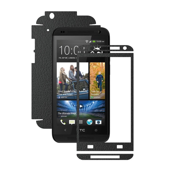 Защитно фолио Carbon Skinz, адхезивно защитно покритие за калъфа, черна кожа, посветено на HTC Desire 601
