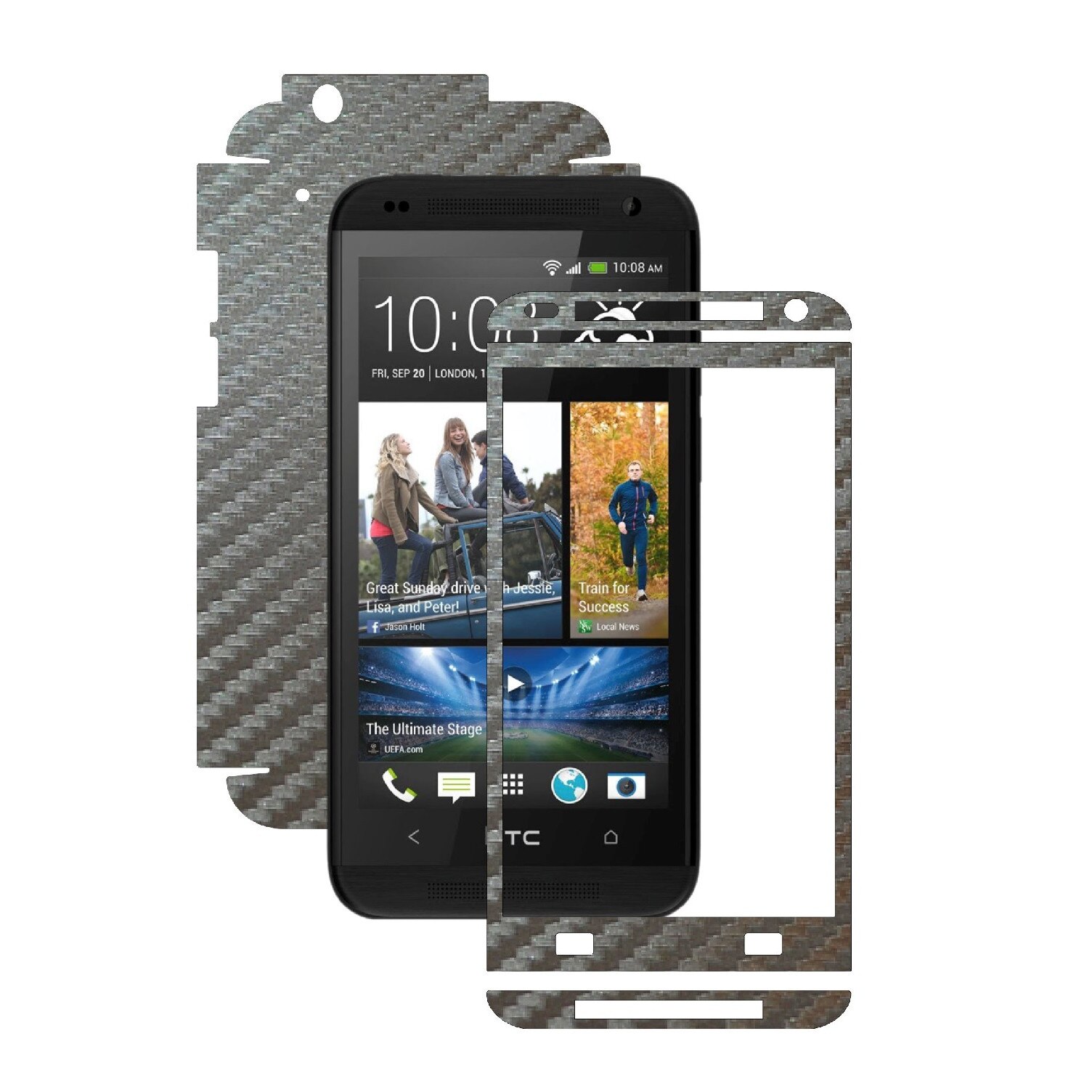 Folie de protectie Carbon Skinz, Husa de tip Skin Adeziv pentru Carcasa, Carbon Gri Argintiu dedicata HTC Desire 601