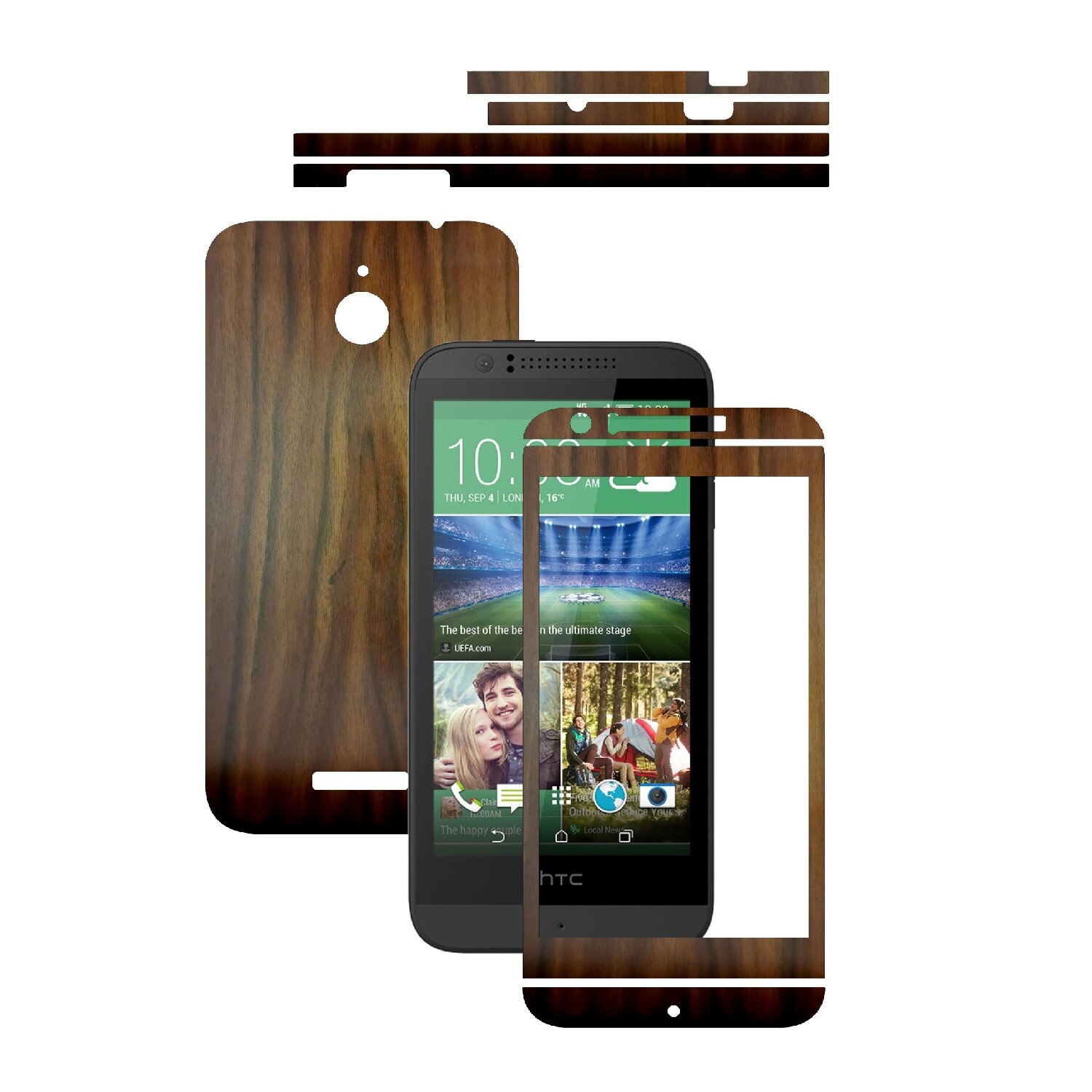Folie de protectie Carbon Skinz, Husa de tip Skin Adeziv pentru Carcasa, Lemn Nuc Inchis dedicata HTC Desire 510