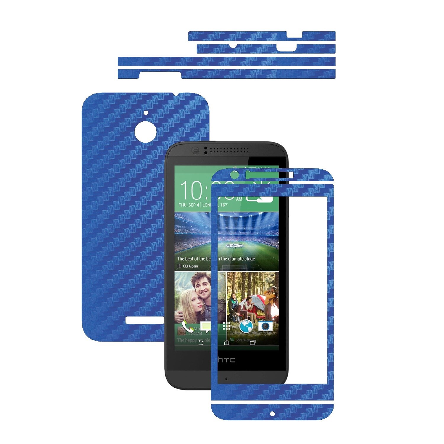 Folie de protectie Carbon Skinz, Husa de tip Skin Adeziv pentru Carcasa, Carbon Albastru dedicata HTC Desire 510