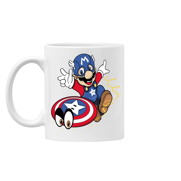 Cana de cafea/ceai Mug Tralala Super Mario Odyssey Capitan America, Alb, 330 ml